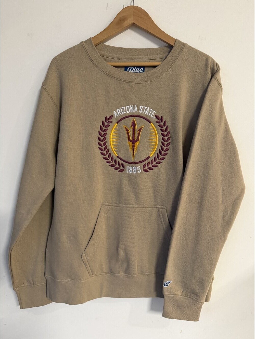 Blue 84 Arizona State ASU Sweatshirt Mens M Tan Crew Neck Embroidered